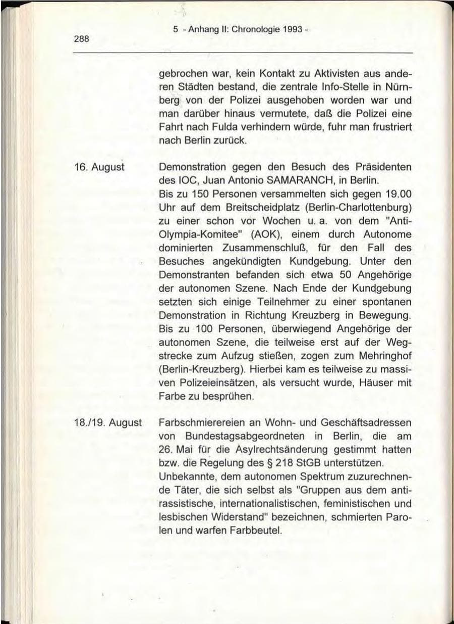 Seite 288 des Verfassungsschutzbericht 1993 Berlin
