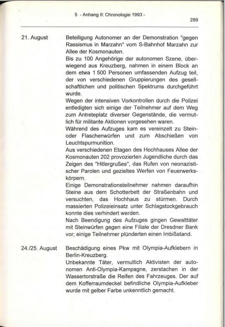 Seite 289 des Verfassungsschutzbericht 1993 Berlin