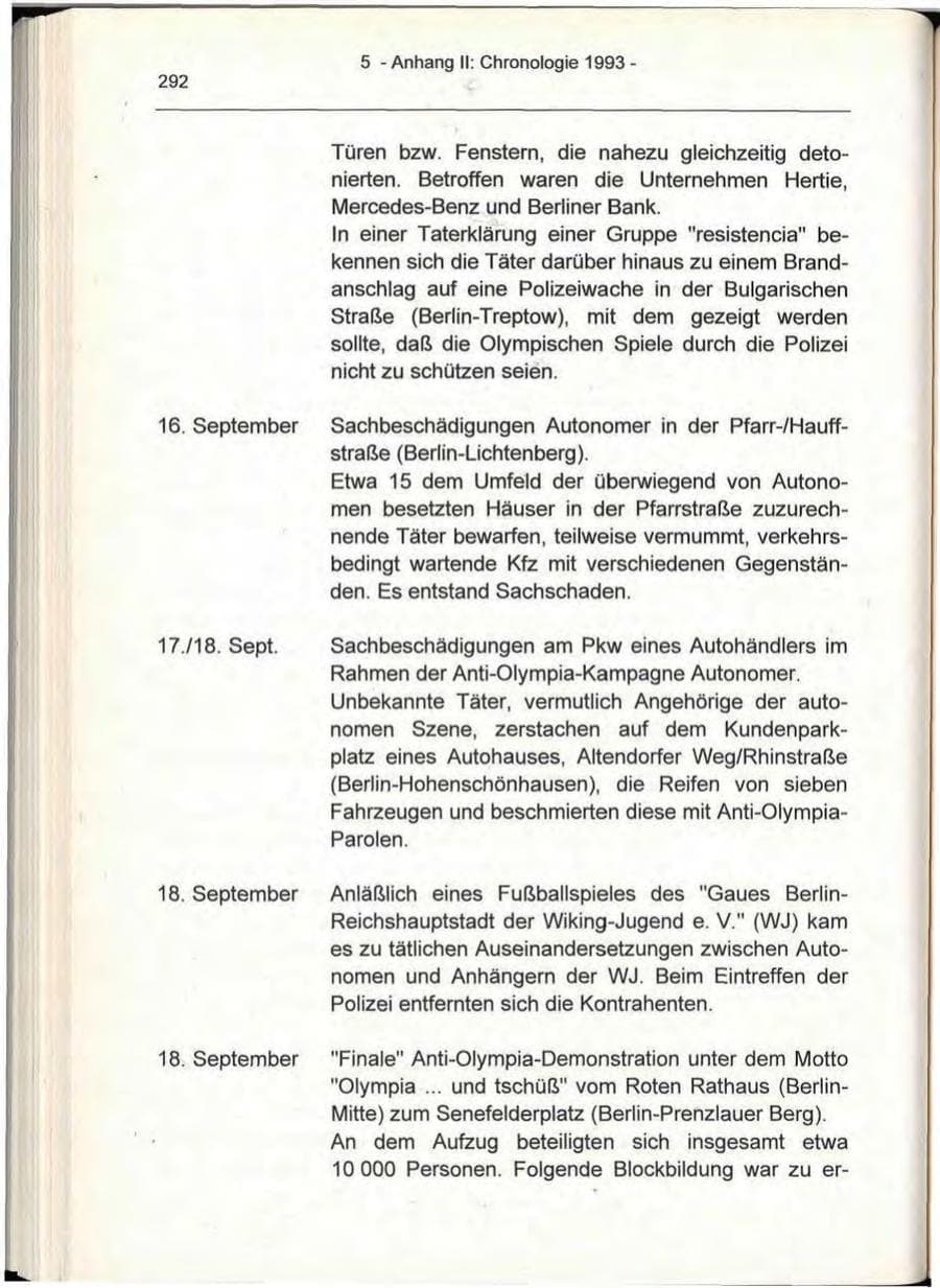 Seite 292 des Verfassungsschutzbericht 1993 Berlin