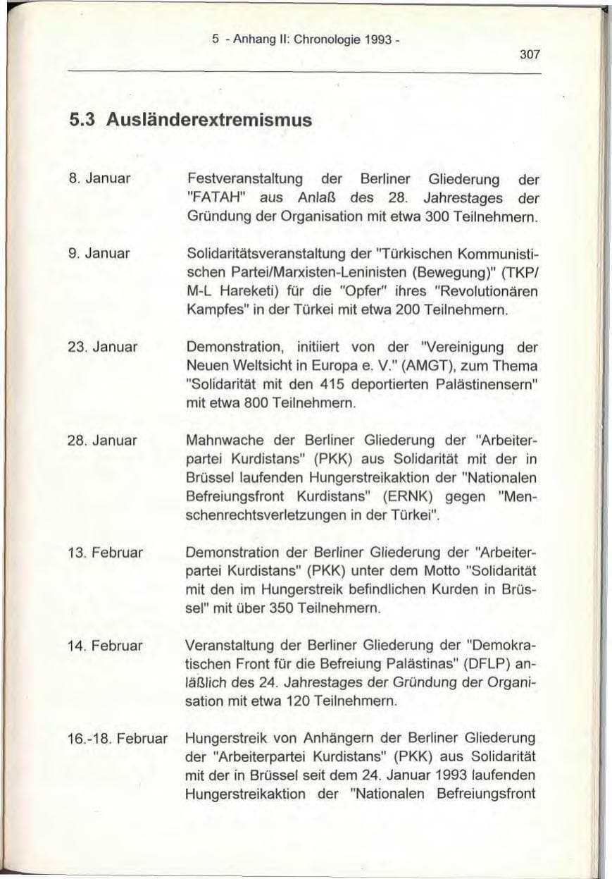 Seite 307 des Verfassungsschutzbericht 1993 Berlin