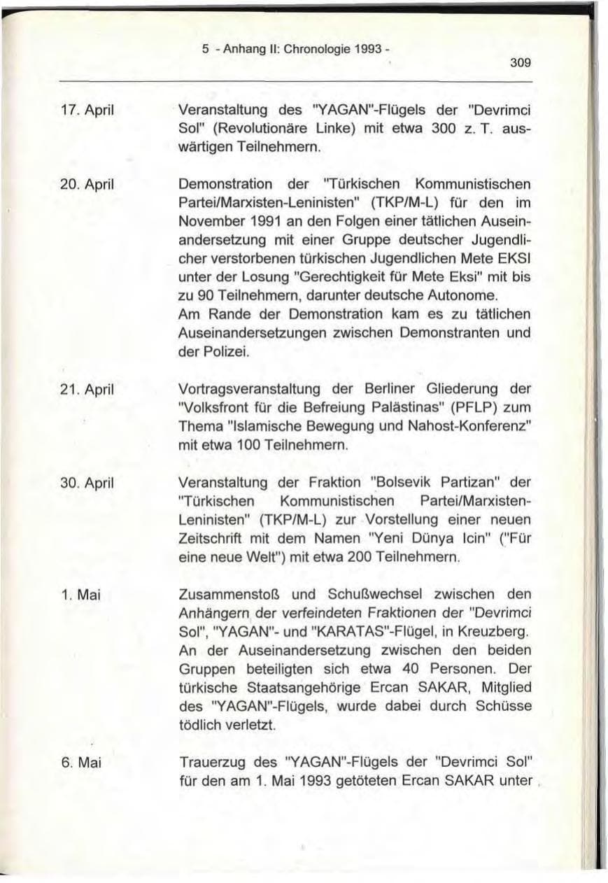 Seite 309 des Verfassungsschutzbericht 1993 Berlin