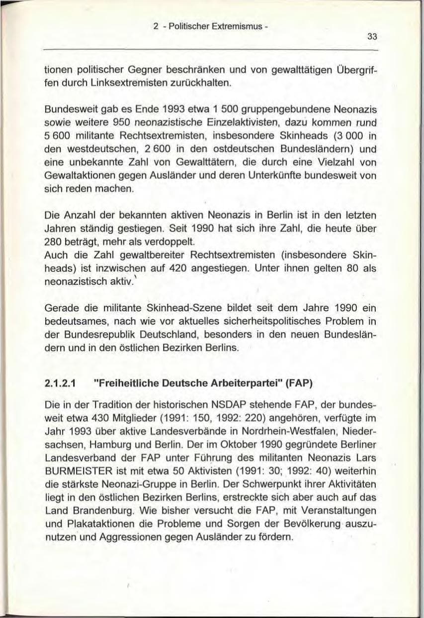 Seite 33 des Verfassungsschutzbericht 1993 Berlin