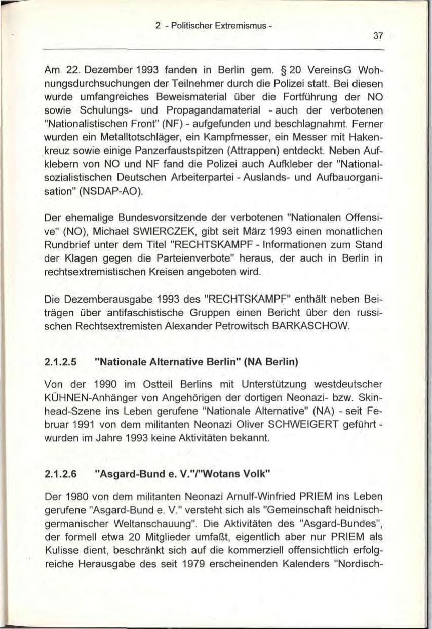 Seite 37 des Verfassungsschutzbericht 1993 Berlin