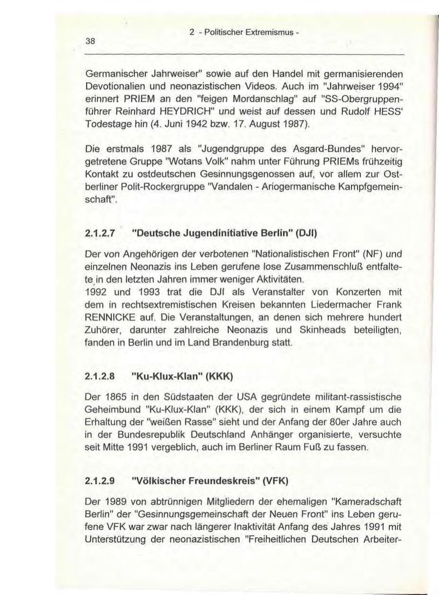 Seite 38 des Verfassungsschutzbericht 1993 Berlin