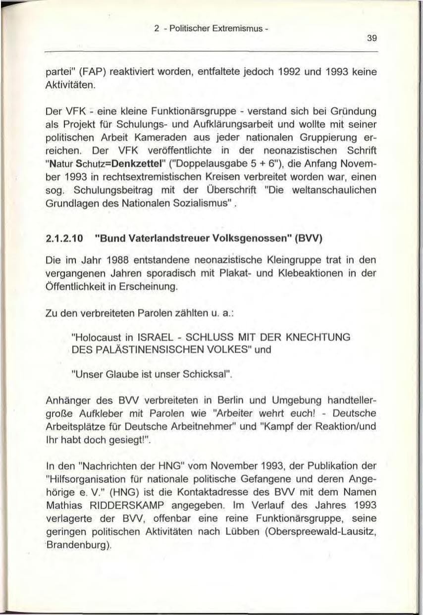 Seite 39 des Verfassungsschutzbericht 1993 Berlin