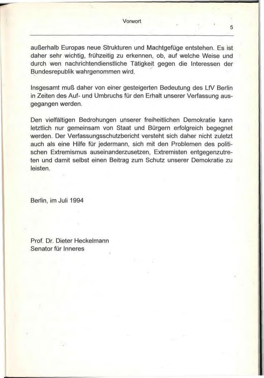 Seite 5 des Verfassungsschutzbericht 1993 Berlin