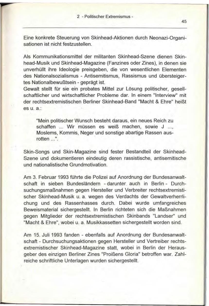 Seite 45 des Verfassungsschutzbericht 1993 Berlin