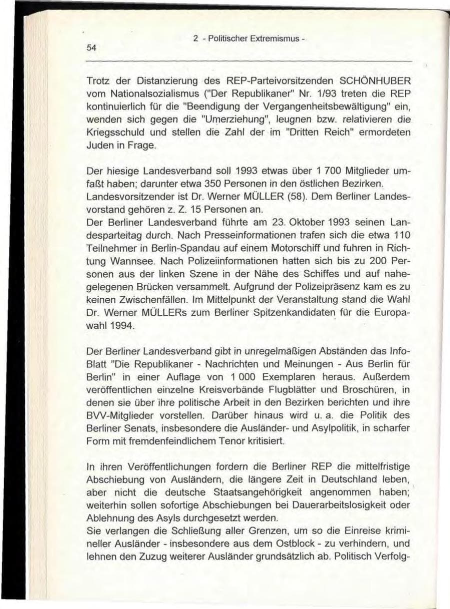 Seite 54 des Verfassungsschutzbericht 1993 Berlin