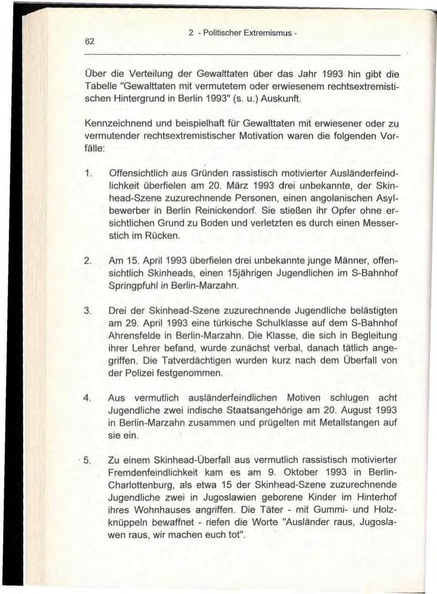 Seite 62 des Verfassungsschutzbericht 1993 Berlin
