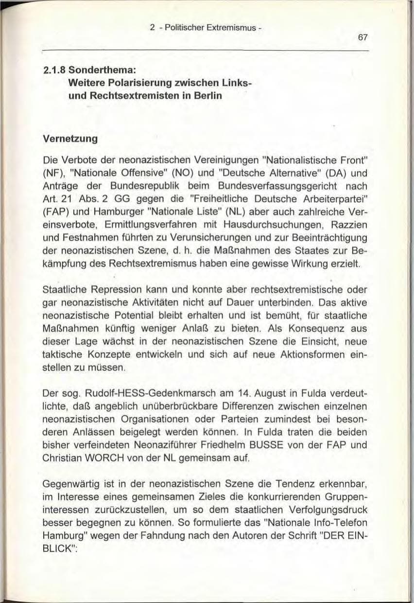 Seite 67 des Verfassungsschutzbericht 1993 Berlin