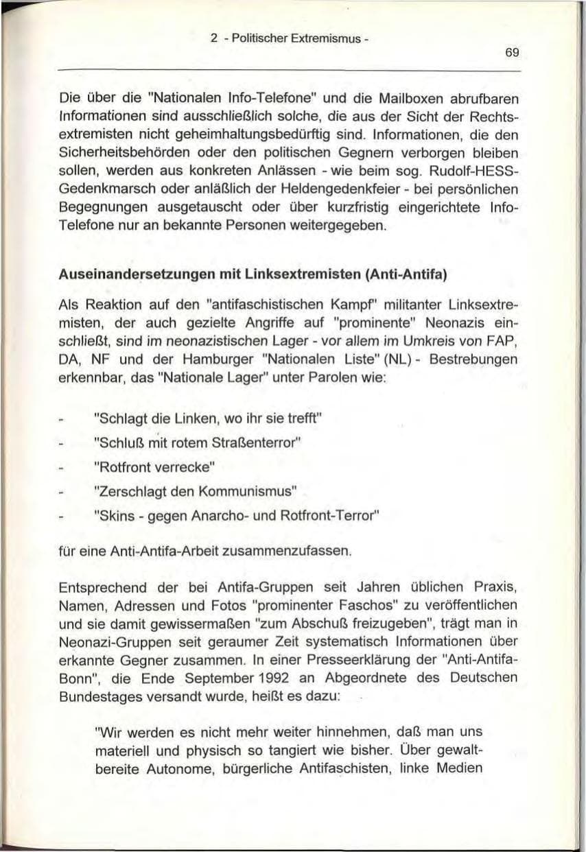 Seite 69 des Verfassungsschutzbericht 1993 Berlin