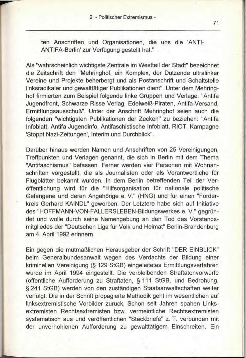 Seite 71 des Verfassungsschutzbericht 1993 Berlin