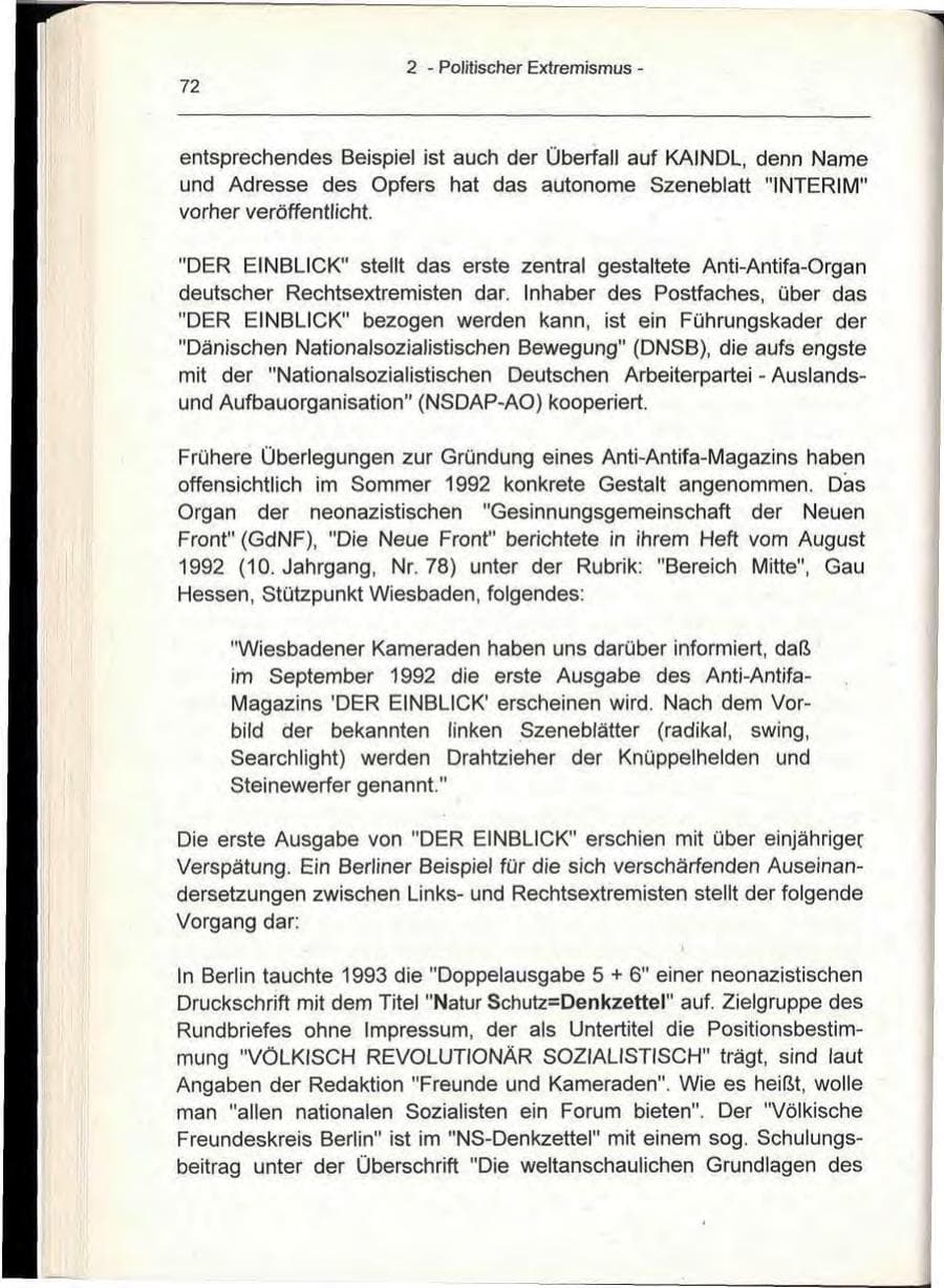 Seite 72 des Verfassungsschutzbericht 1993 Berlin