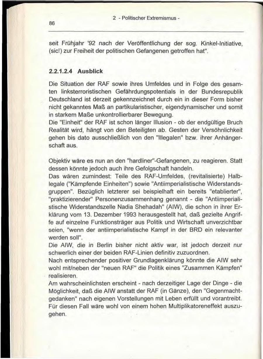 Seite 86 des Verfassungsschutzbericht 1993 Berlin