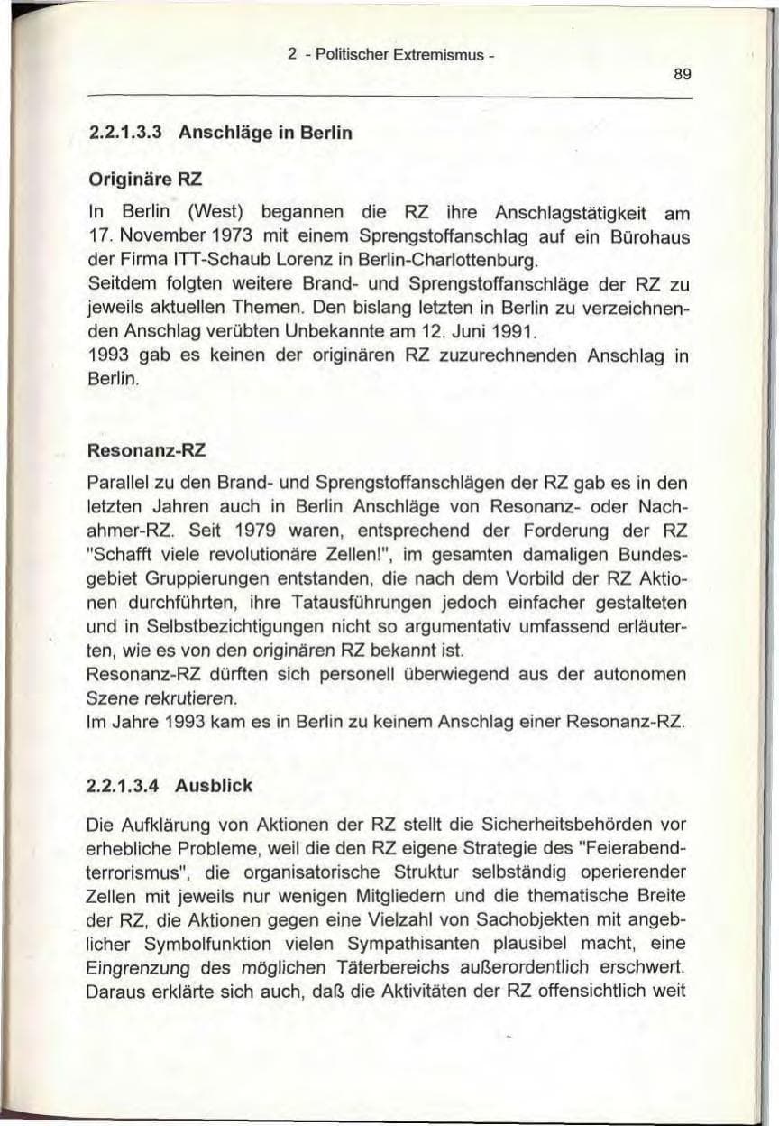 Seite 89 des Verfassungsschutzbericht 1993 Berlin