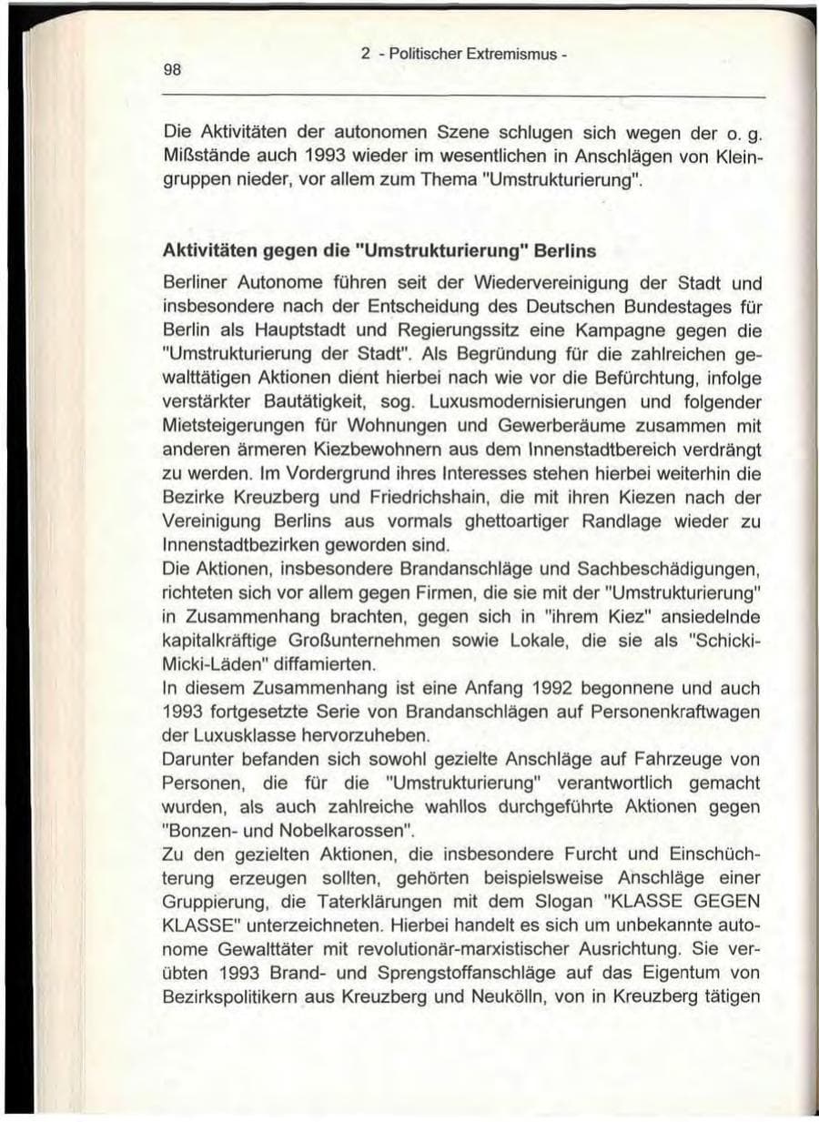 Seite 98 des Verfassungsschutzbericht 1993 Berlin