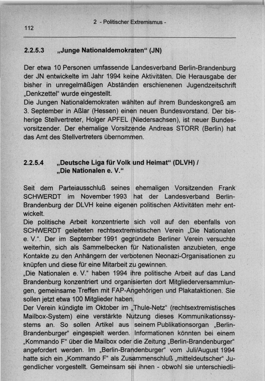 Seite 112 des Verfassungsschutzbericht 1994 Berlin