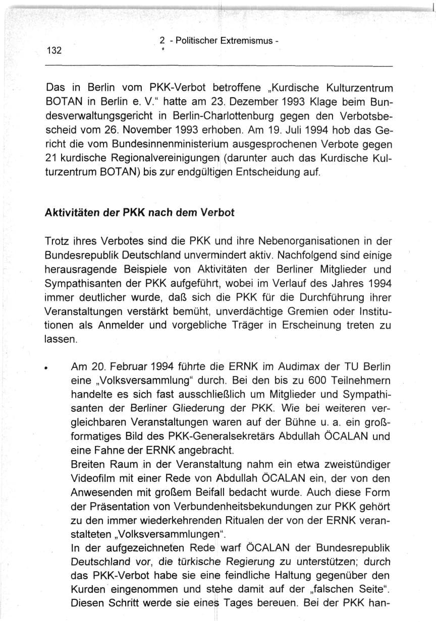 Seite 132 des Verfassungsschutzbericht 1994 Berlin