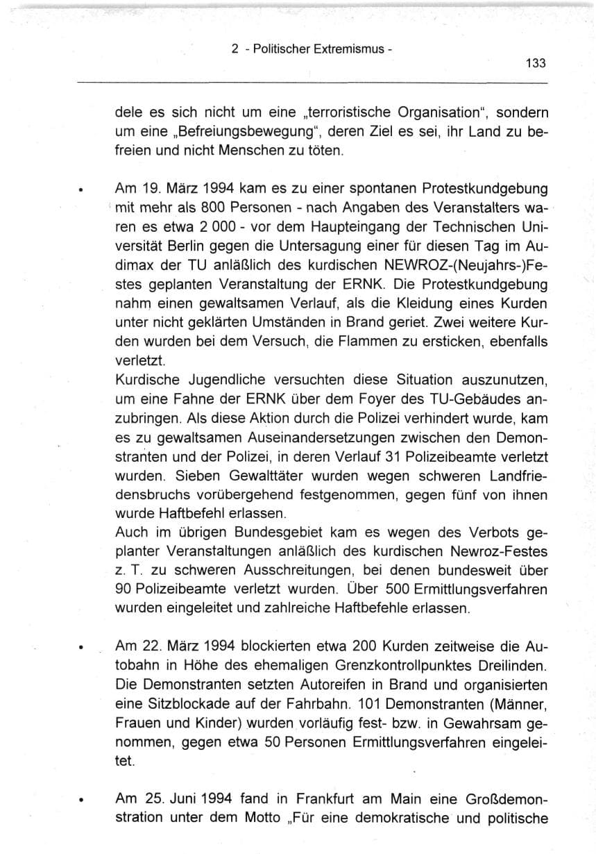 Seite 133 des Verfassungsschutzbericht 1994 Berlin