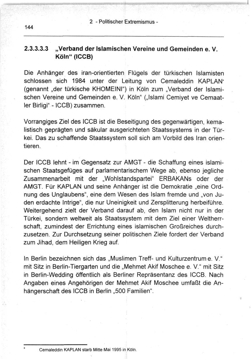 Seite 144 des Verfassungsschutzbericht 1994 Berlin