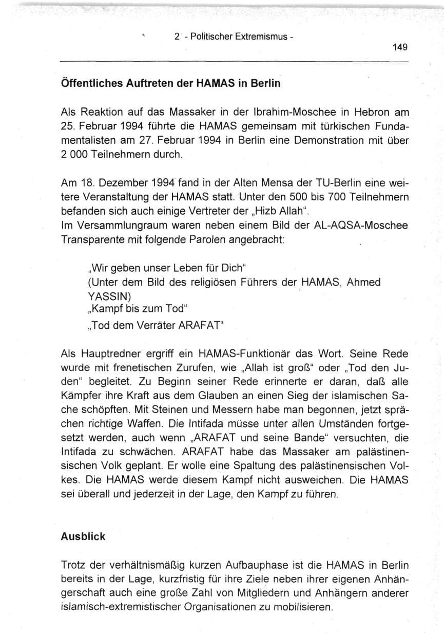 Seite 149 des Verfassungsschutzbericht 1994 Berlin