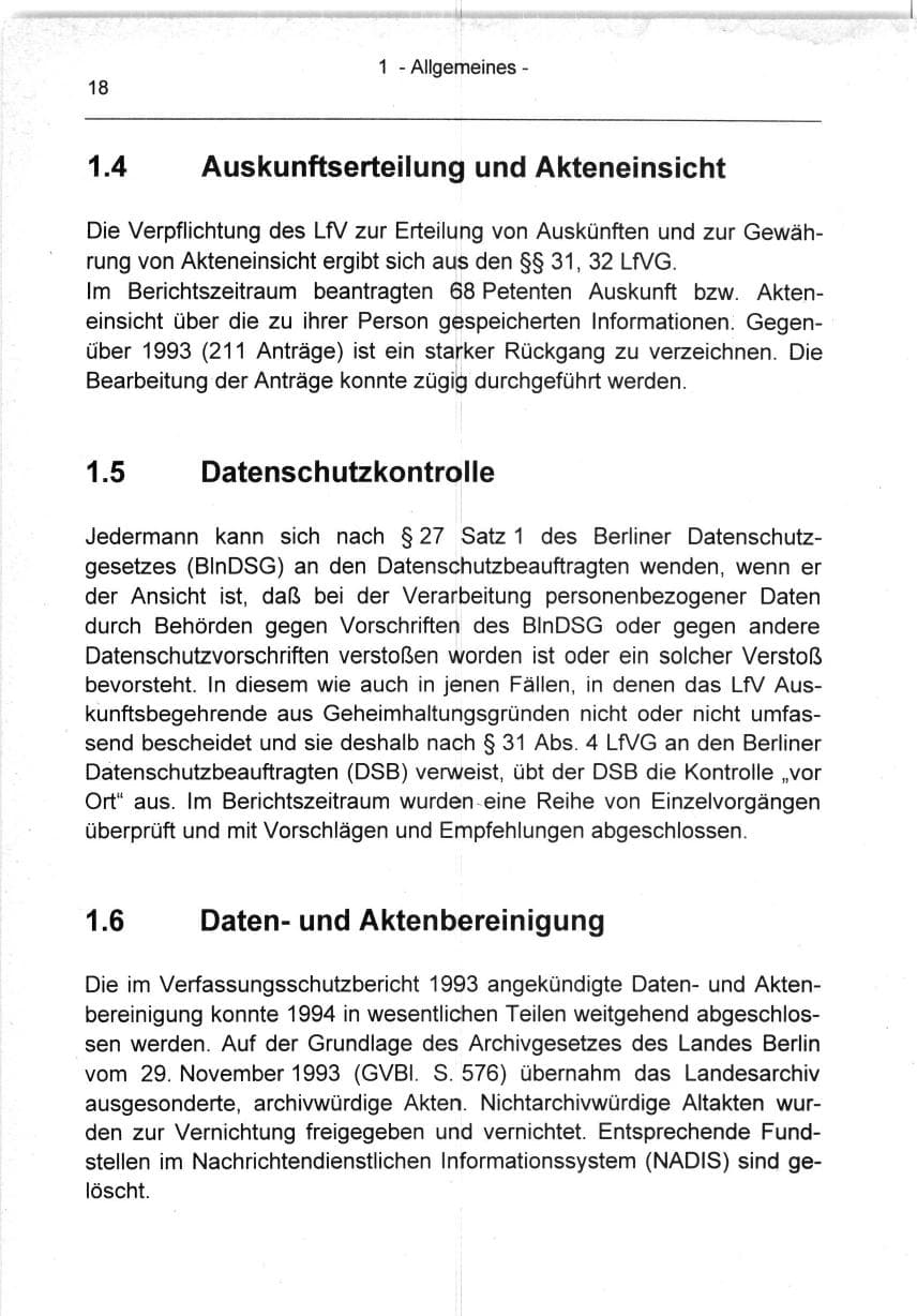 Seite 18 des Verfassungsschutzbericht 1994 Berlin