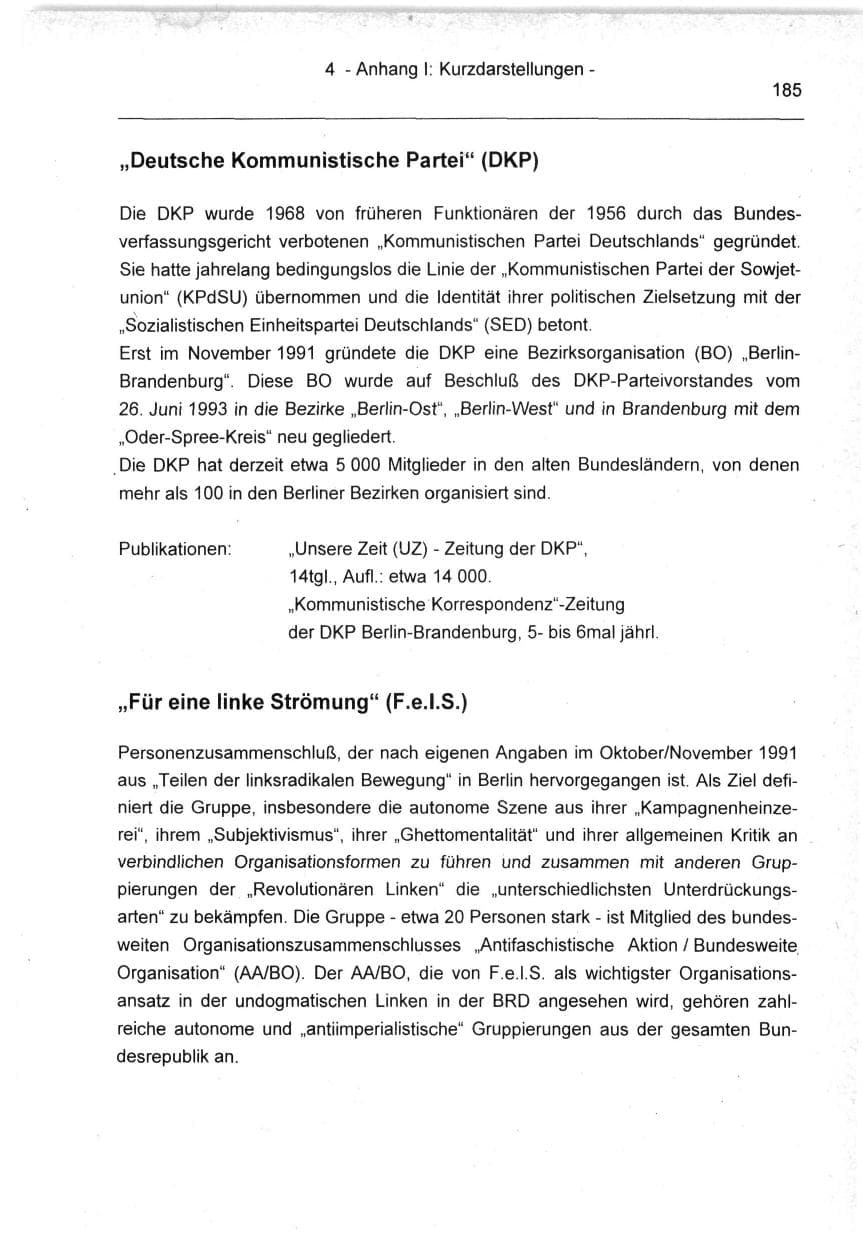 Seite 185 des Verfassungsschutzbericht 1994 Berlin