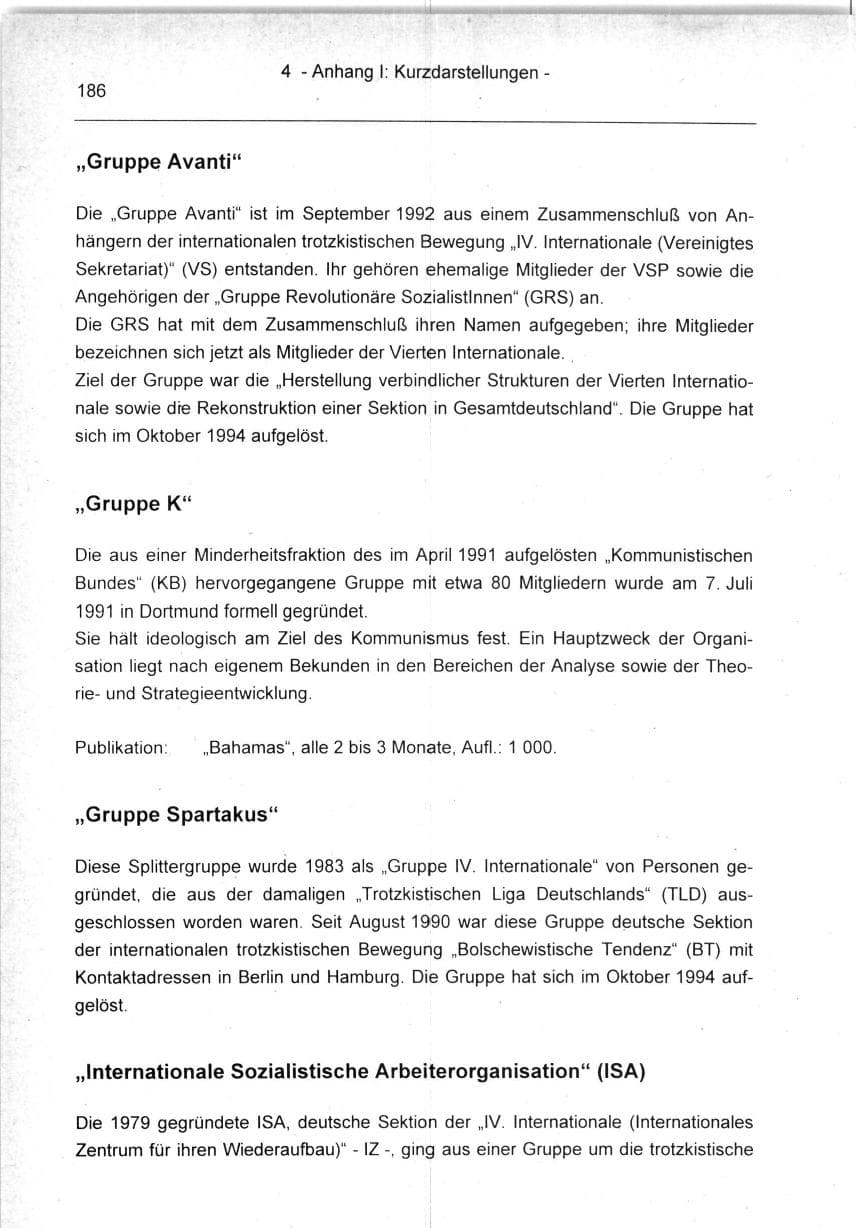 Seite 186 des Verfassungsschutzbericht 1994 Berlin