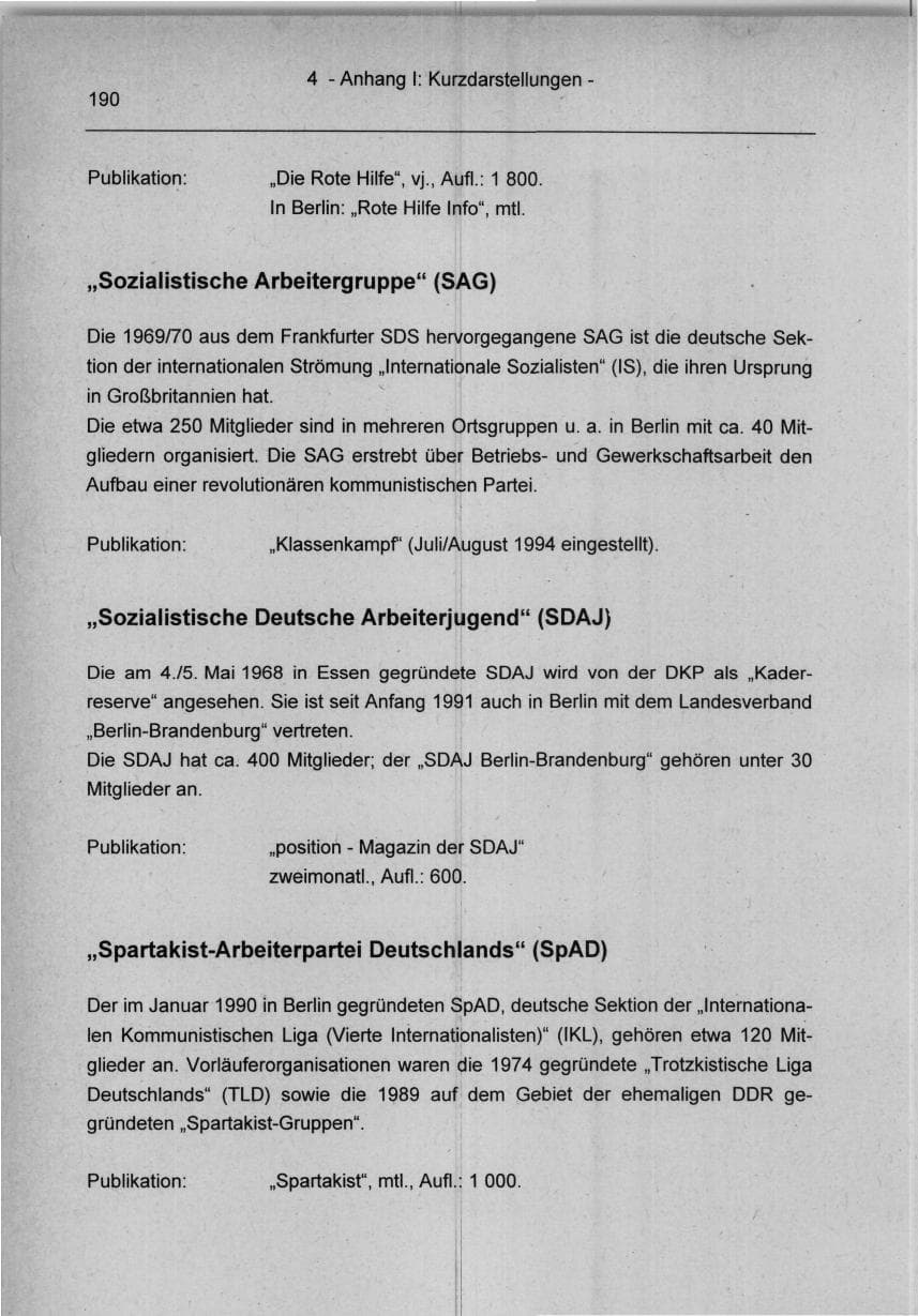 Seite 190 des Verfassungsschutzbericht 1994 Berlin