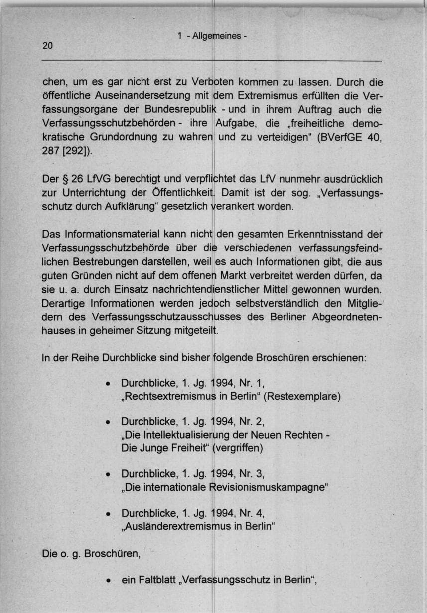 Seite 20 des Verfassungsschutzbericht 1994 Berlin