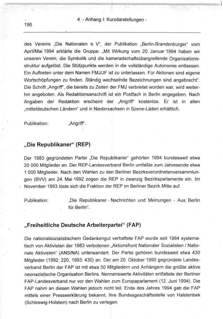 Seite 196 des Verfassungsschutzbericht 1994 Berlin
