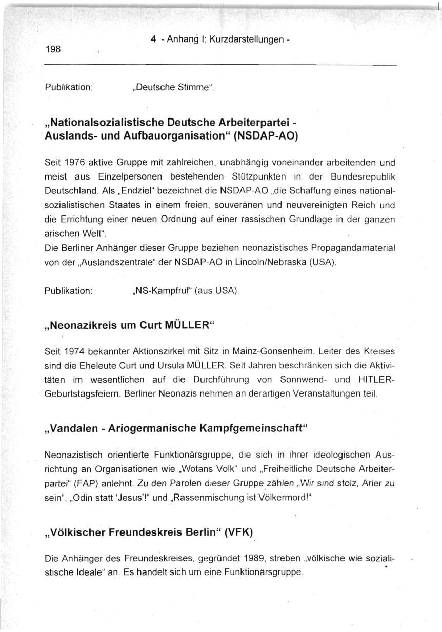 Seite 198 des Verfassungsschutzbericht 1994 Berlin