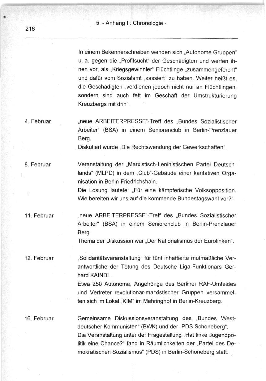 Seite 216 des Verfassungsschutzbericht 1994 Berlin