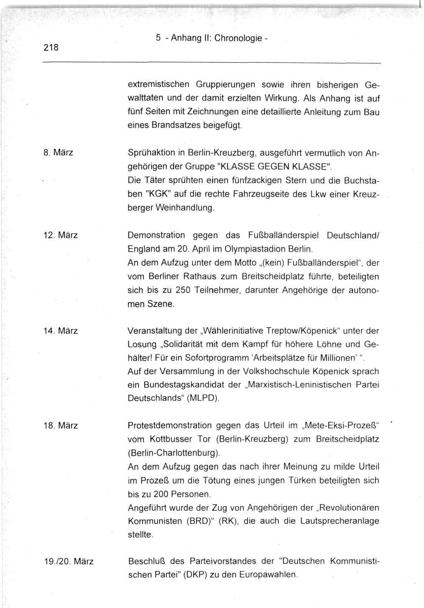 Seite 218 des Verfassungsschutzbericht 1994 Berlin