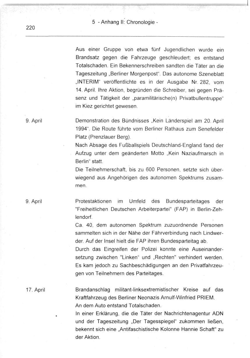 Seite 220 des Verfassungsschutzbericht 1994 Berlin