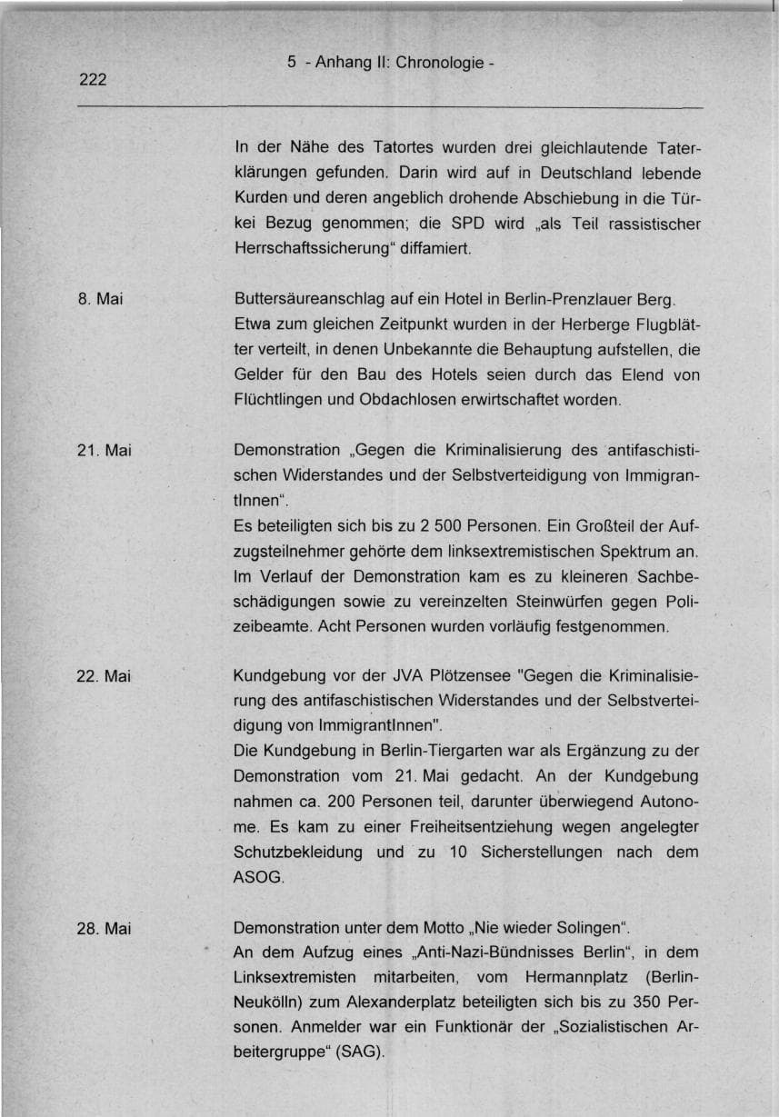 Seite 222 des Verfassungsschutzbericht 1994 Berlin