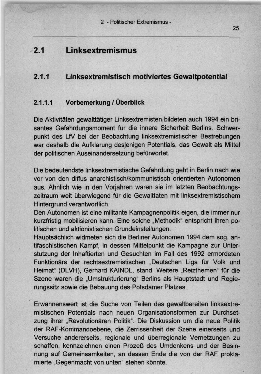 Seite 25 des Verfassungsschutzbericht 1994 Berlin