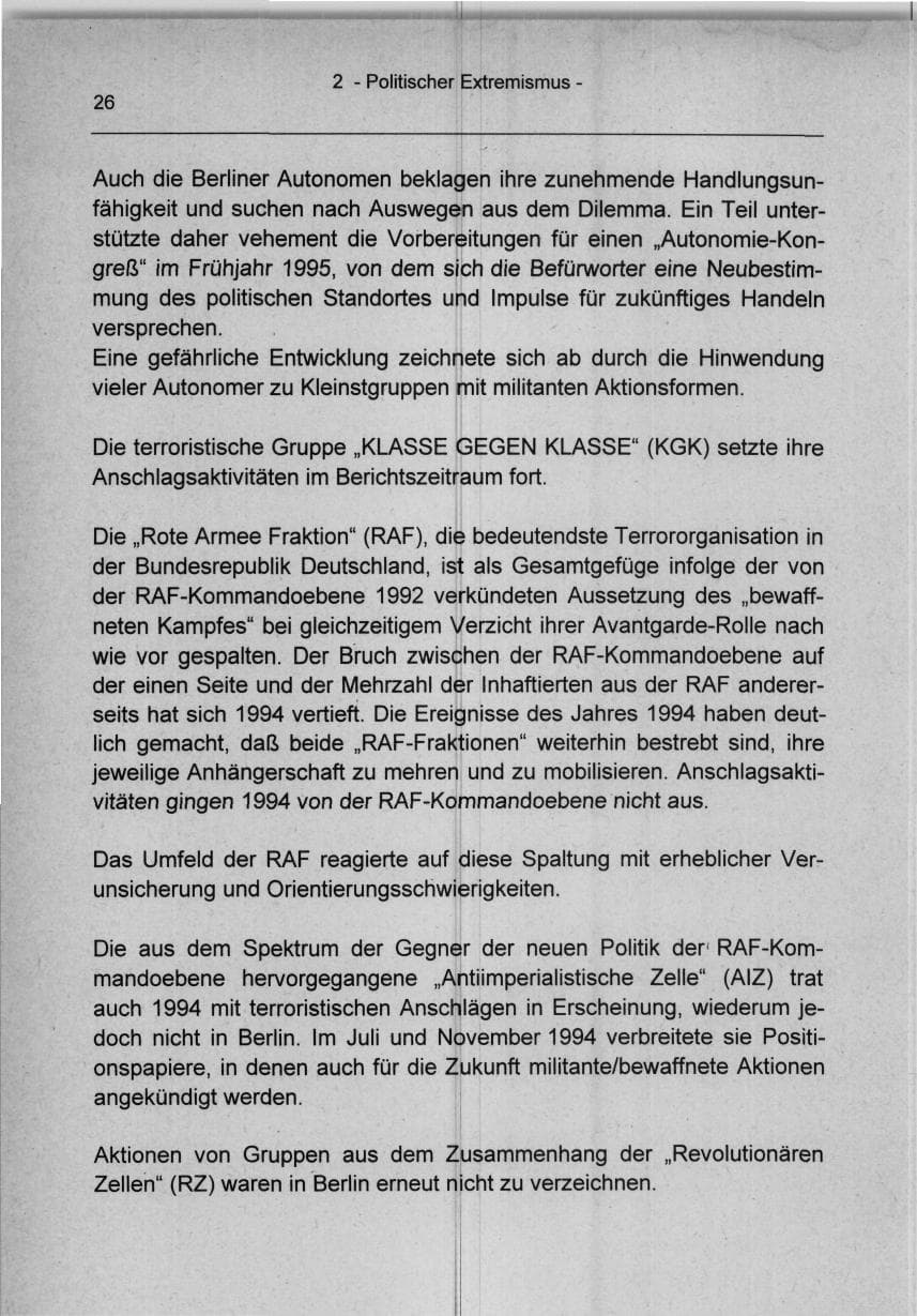 Seite 26 des Verfassungsschutzbericht 1994 Berlin