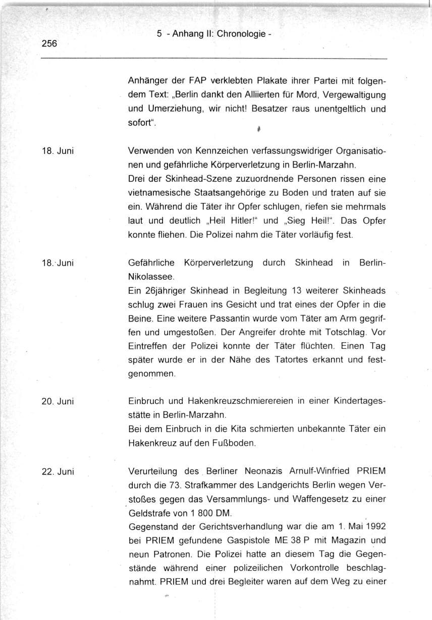 Seite 256 des Verfassungsschutzbericht 1994 Berlin