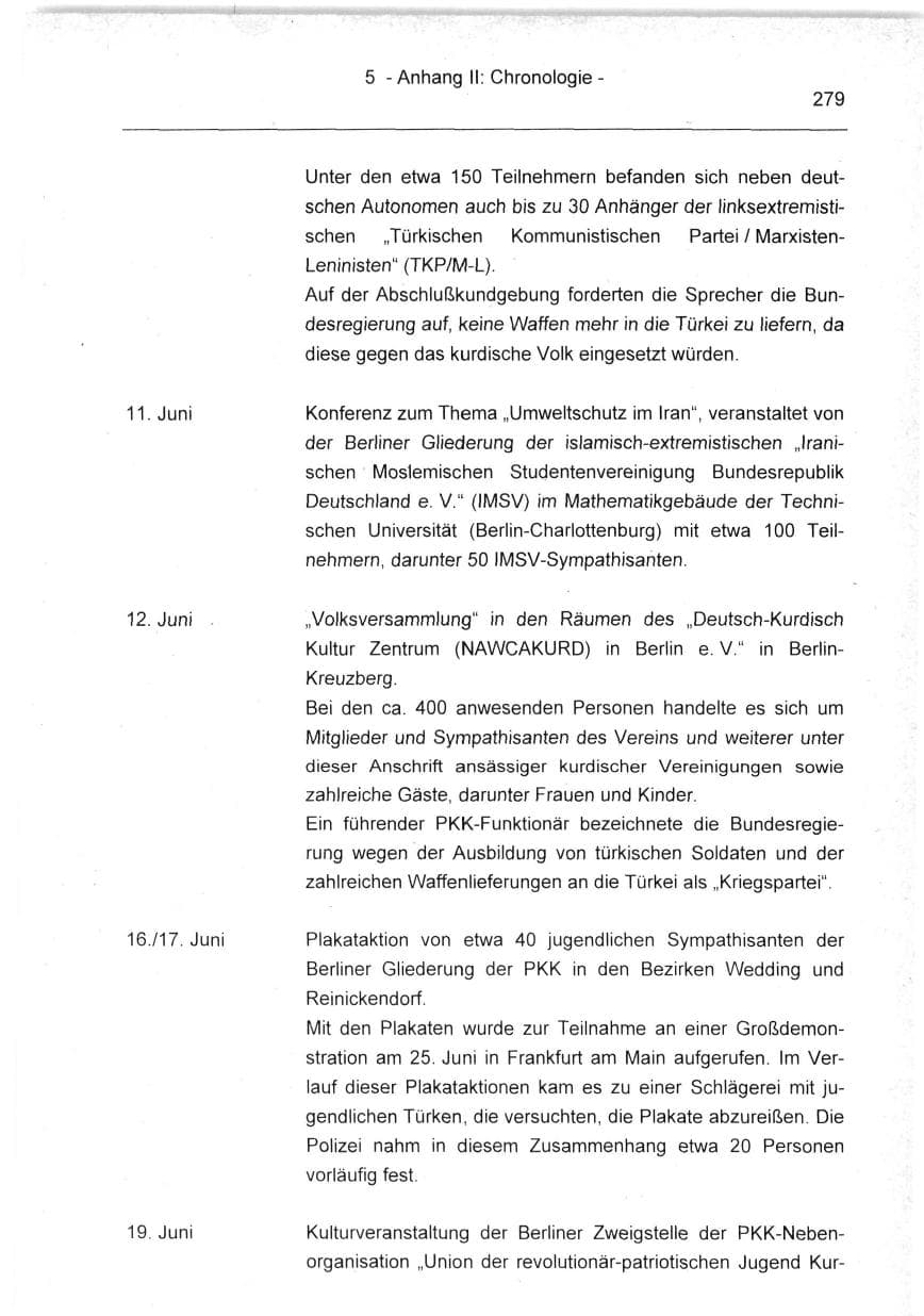 Seite 279 des Verfassungsschutzbericht 1994 Berlin