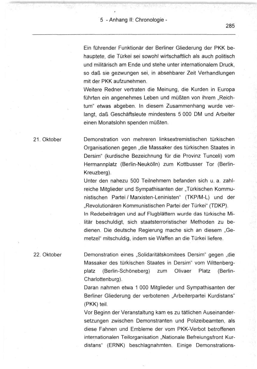 Seite 285 des Verfassungsschutzbericht 1994 Berlin