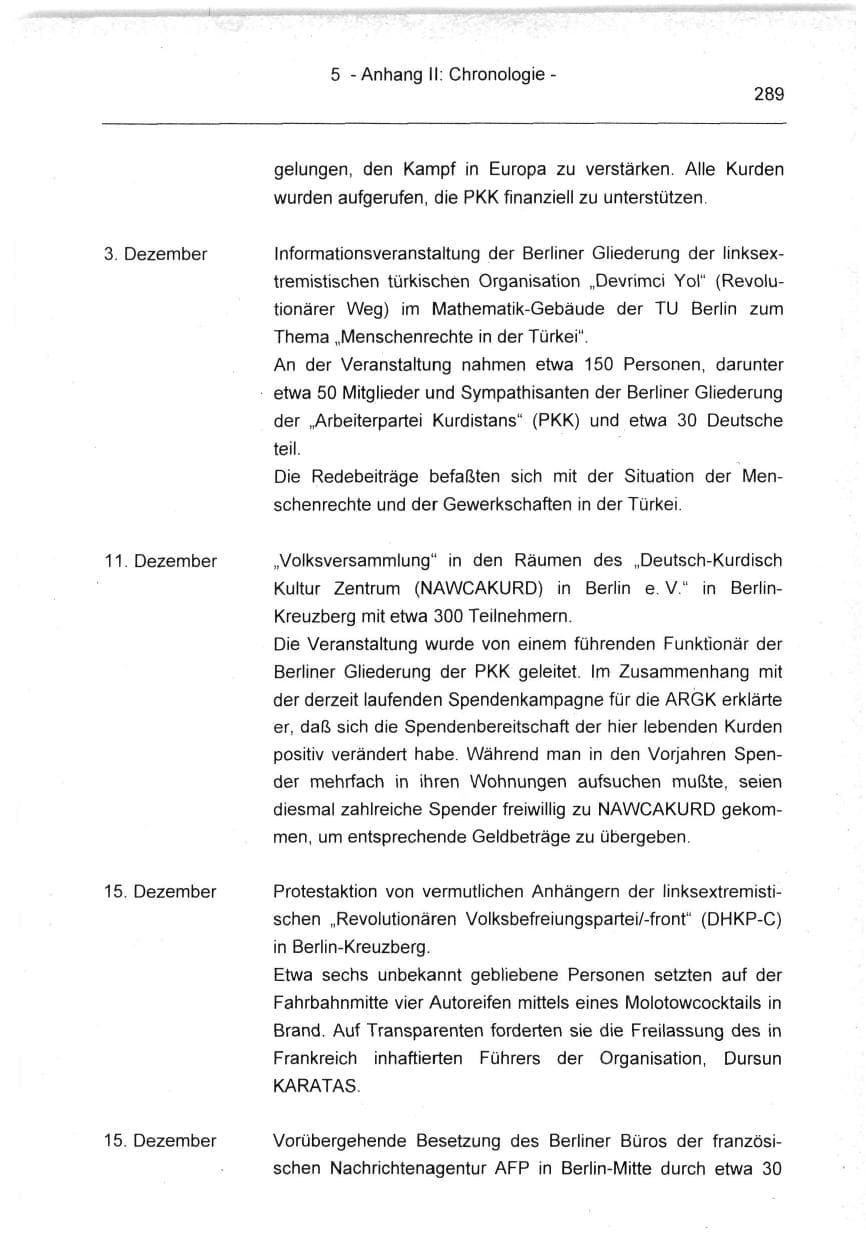 Seite 289 des Verfassungsschutzbericht 1994 Berlin