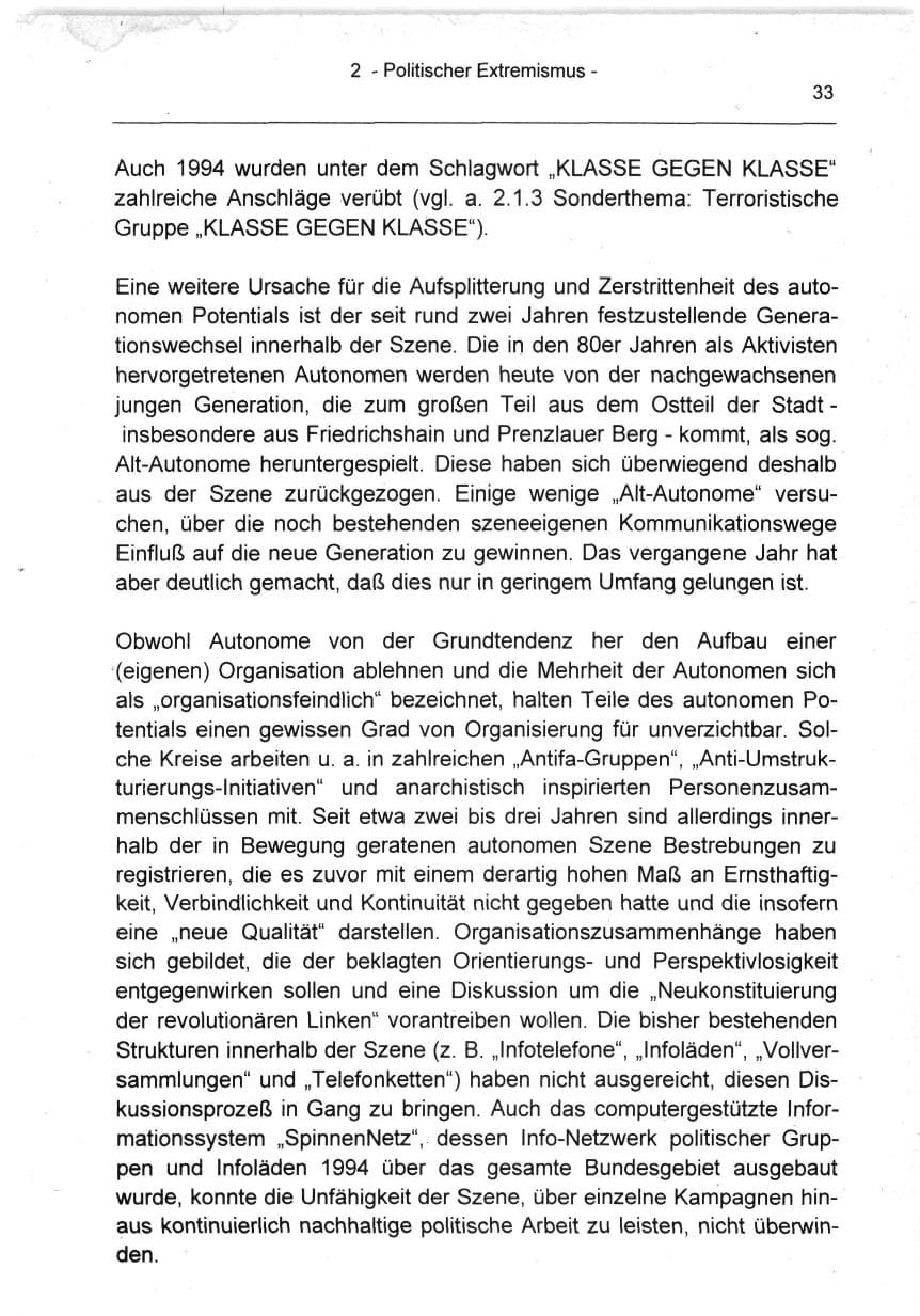 Seite 33 des Verfassungsschutzbericht 1994 Berlin