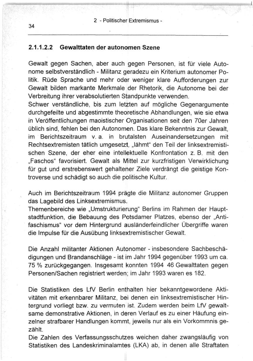 Seite 34 des Verfassungsschutzbericht 1994 Berlin