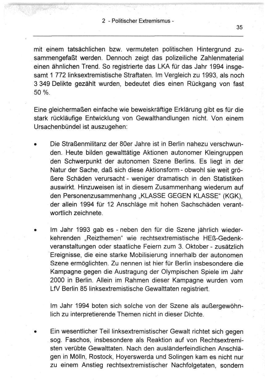Seite 35 des Verfassungsschutzbericht 1994 Berlin