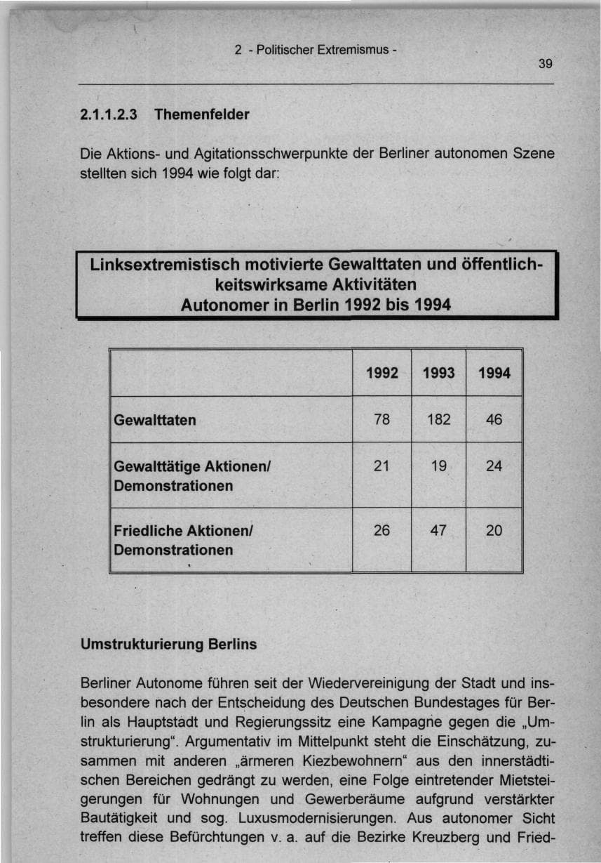 Seite 39 des Verfassungsschutzbericht 1994 Berlin