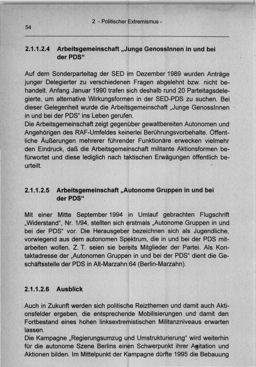 Seite 54 des Verfassungsschutzbericht 1994 Berlin
