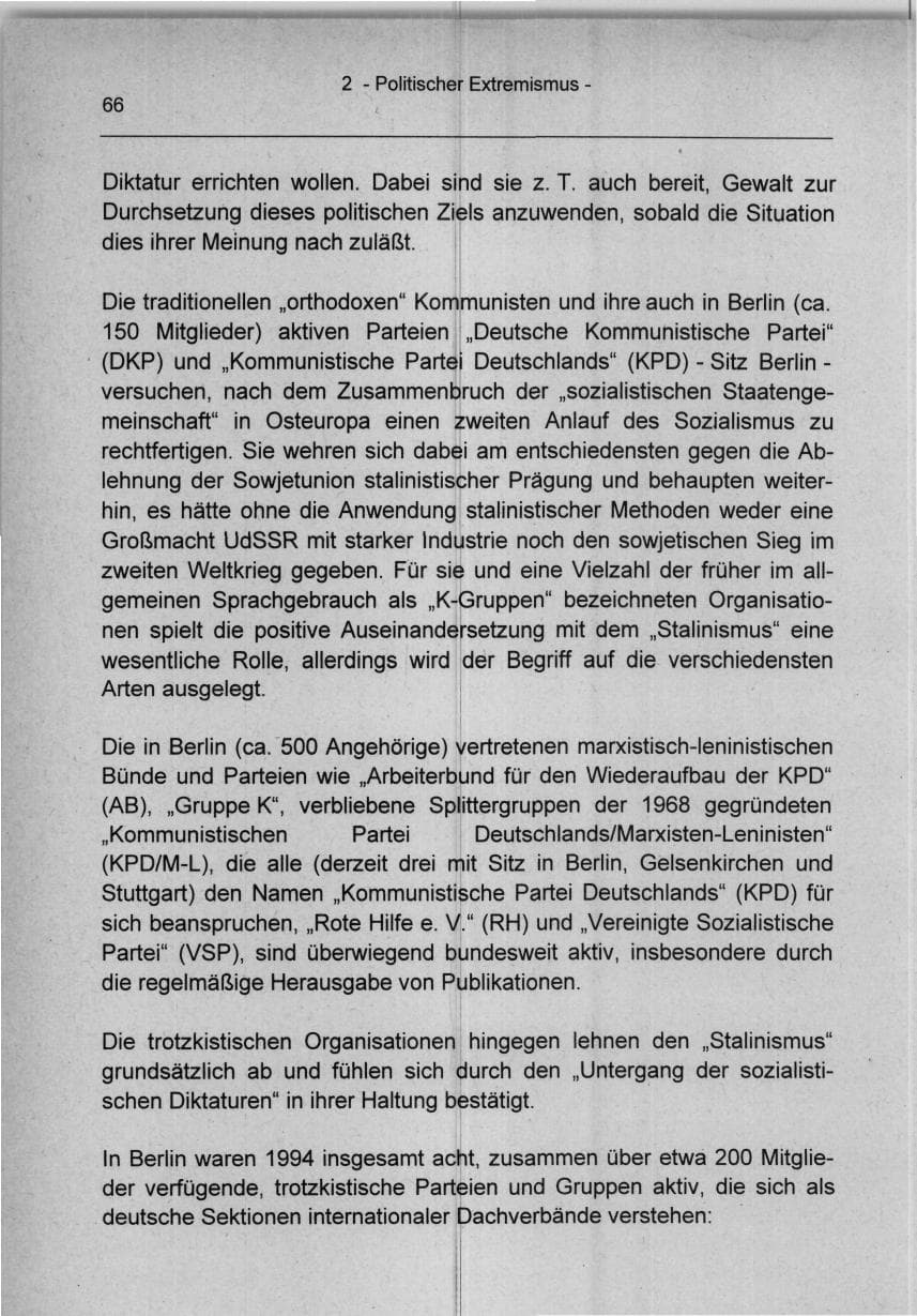 Seite 66 des Verfassungsschutzbericht 1994 Berlin