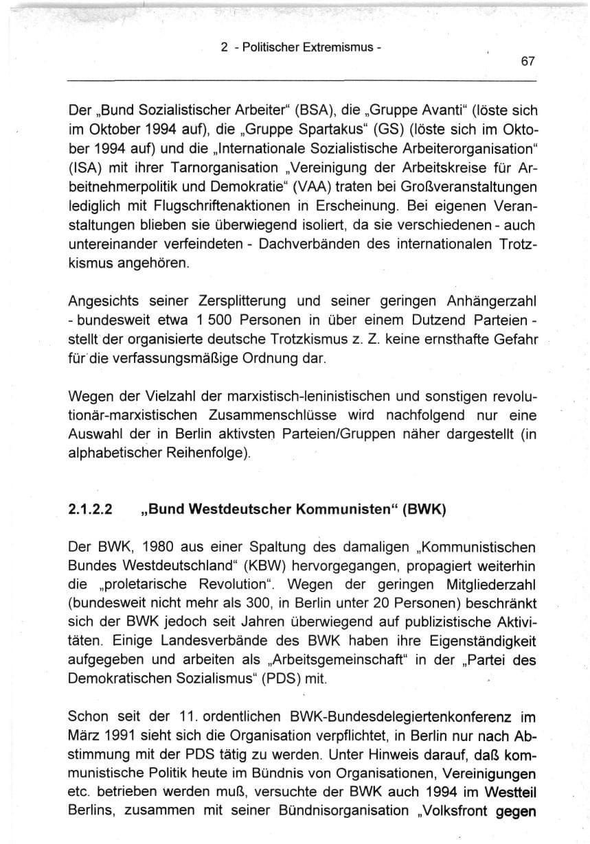 Seite 67 des Verfassungsschutzbericht 1994 Berlin