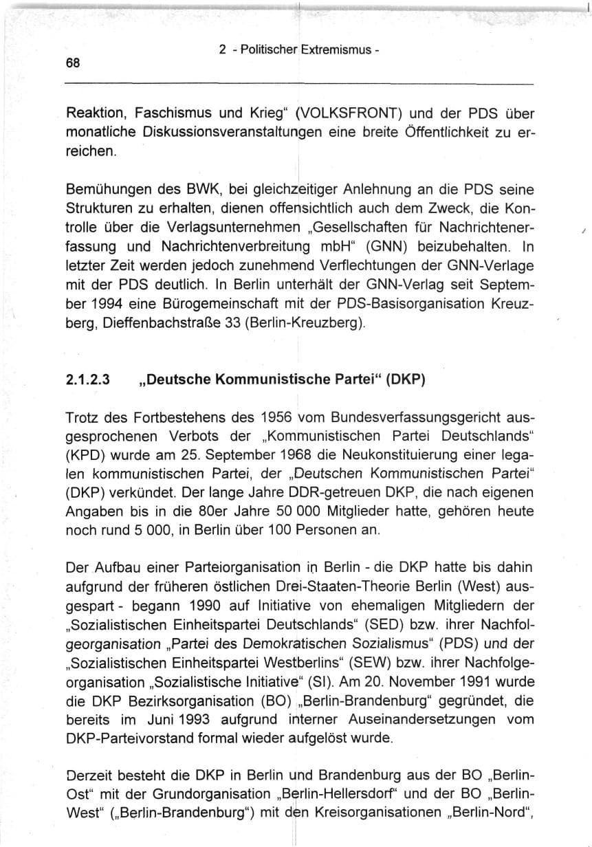 Seite 68 des Verfassungsschutzbericht 1994 Berlin